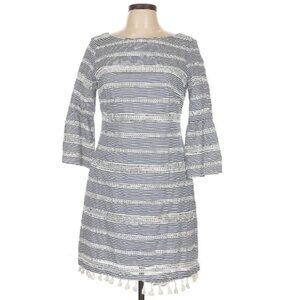 Vince Camuto Size 10 Casual short, blue and white striped long sleeves dress